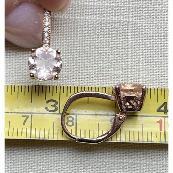 Bella Luce Style 925 Rose Vermeil Leverback Earrings Pink & White CZ TW 2.59 G - Picture 7 of 8